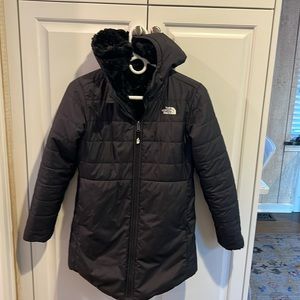 Northface full length center front zip reversible nylon to faux fur